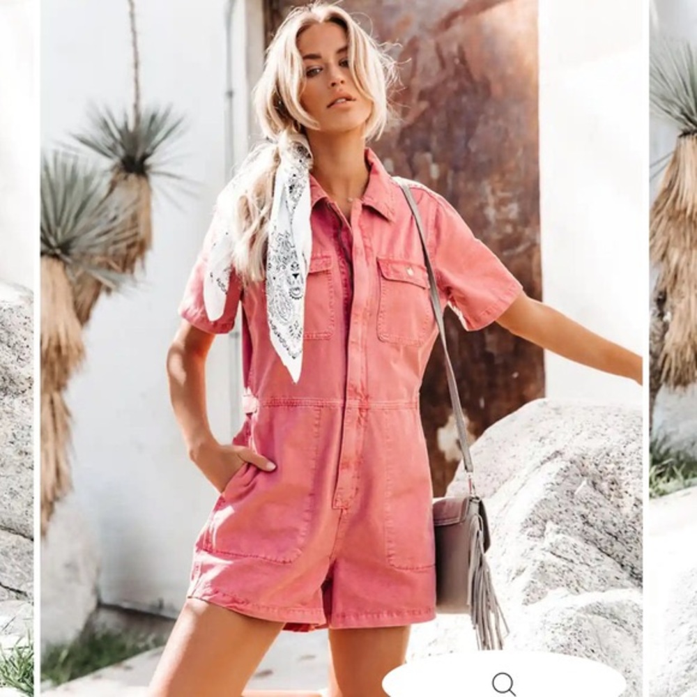 Vici tough love pocketed utility romper boiler suit medium pink